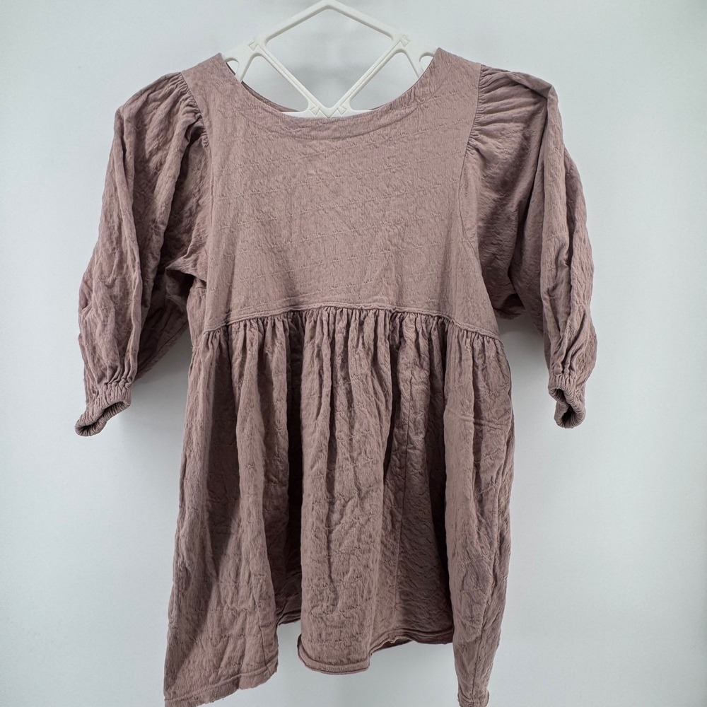 FP Beach Get Obsessed Balloon Sleeve Tiered Babydoll Dress L Mauve Cotton Blend